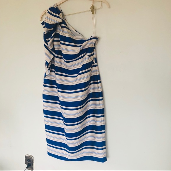 Banana Republic formal Blue Stripe Dress 1shoulder - Picture 2 of 8